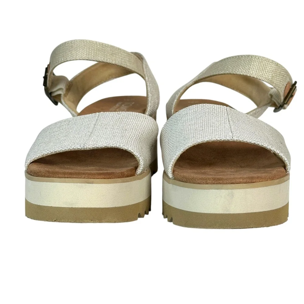 Toms Sandals Shoes Diana Espadrille Wedge Platform Sawtooth Sole Gold 9 Boho